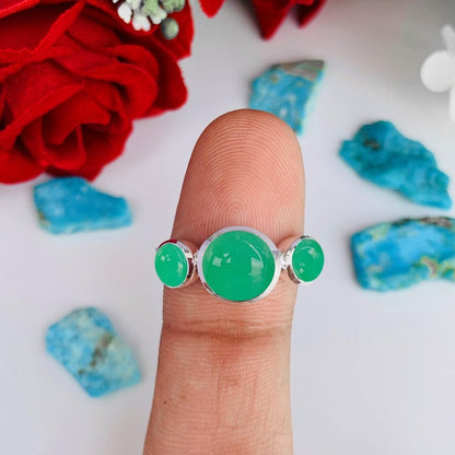 Natural Chrysoprase Trinity Ring | Sterling Silver & Gold Vermeil | Wedding Stacking - BeadsBoatInc