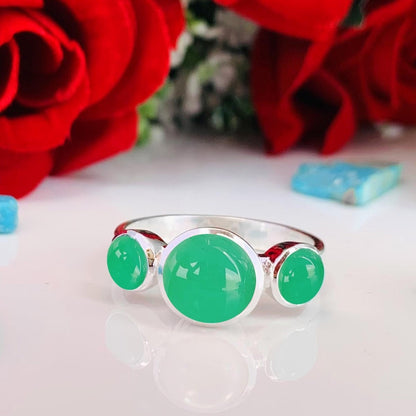 Natural Chrysoprase Trinity Ring | Sterling Silver & Gold Vermeil | Wedding Stacking - BeadsBoatInc
