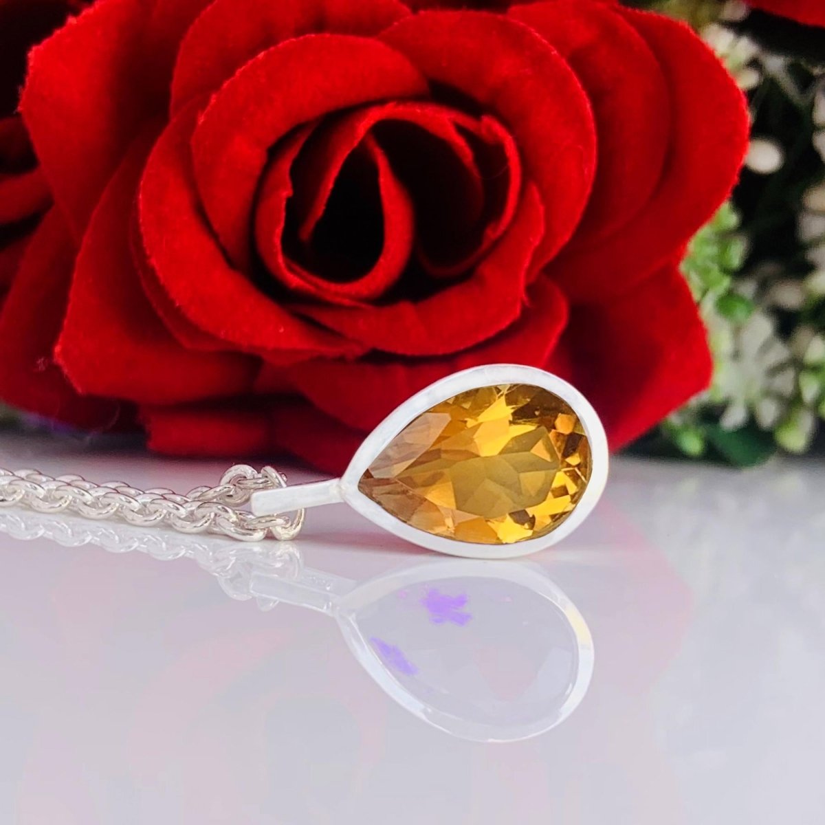 Natural Citrine 925 Silver Dainty Necklace - Pear Shape Minimalist Pendant - BeadsBoatInc
