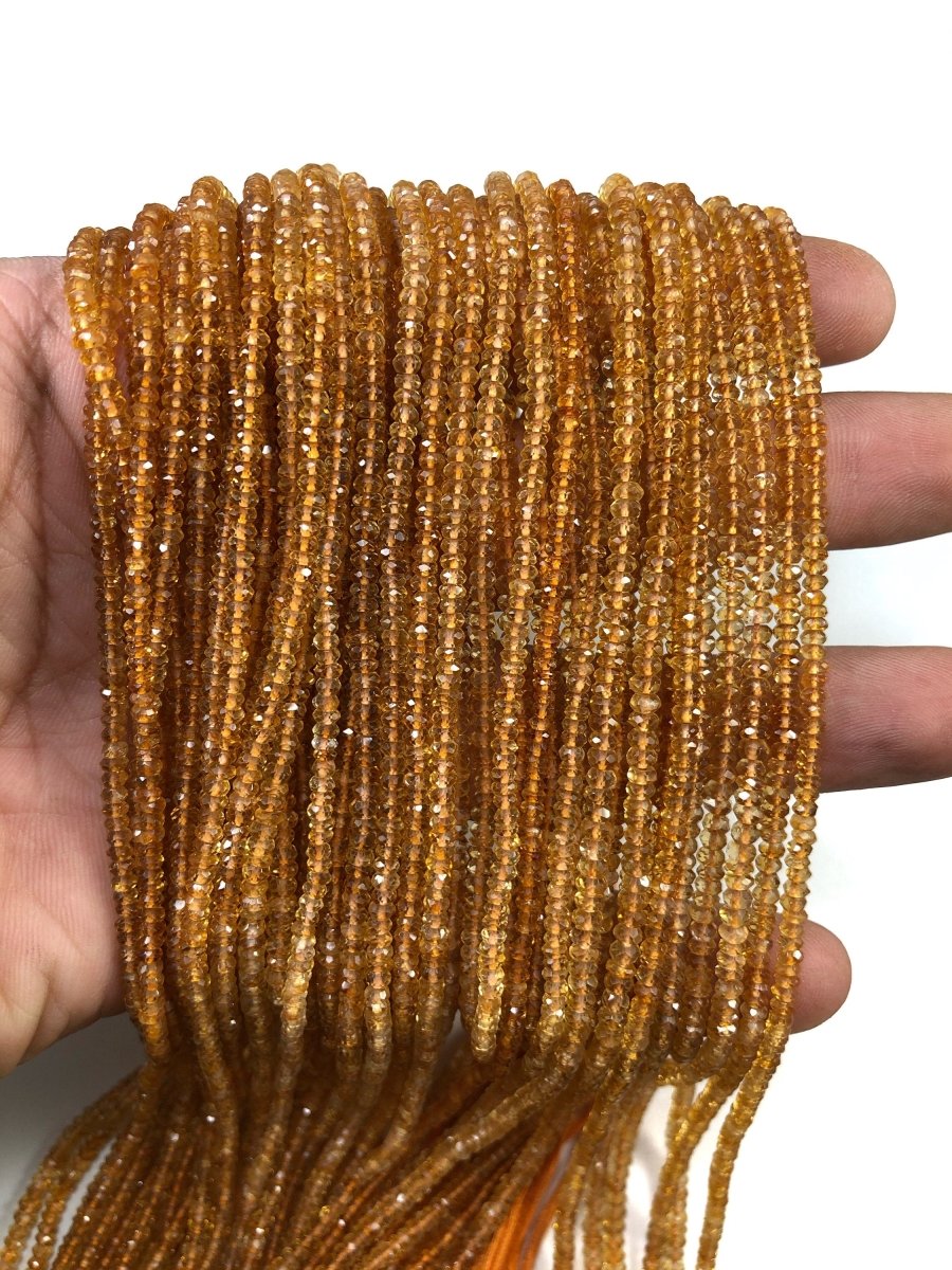 Natural Citrine Faceted Rondelle Beads 3.5–4mm | 13.5" Full Strand - BeadsBoatInc