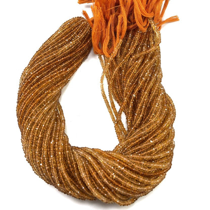 Natural Citrine Faceted Rondelle Beads 3.5–4mm | 13.5" Full Strand - BeadsBoatInc