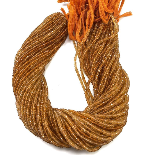 Natural Citrine Faceted Rondelle Beads 3.5–4mm | 13.5" Full Strand - BeadsBoatInc
