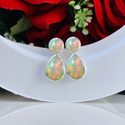 Natural Ethiopian Opal Dangle Drops - Sterling Silver Handmade Earrings - BeadsBoatInc