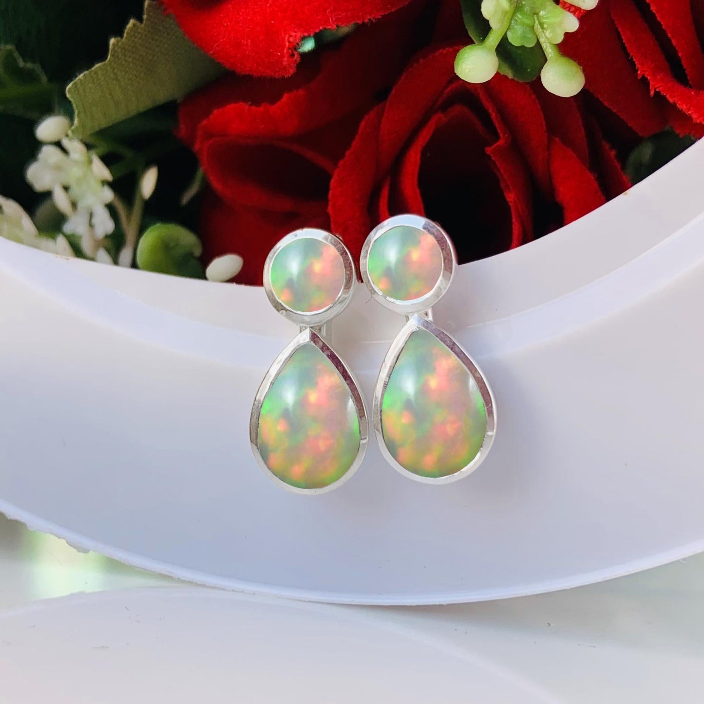 Natural Ethiopian Opal Dangle Drops - Sterling Silver Handmade Earrings - BeadsBoatInc
