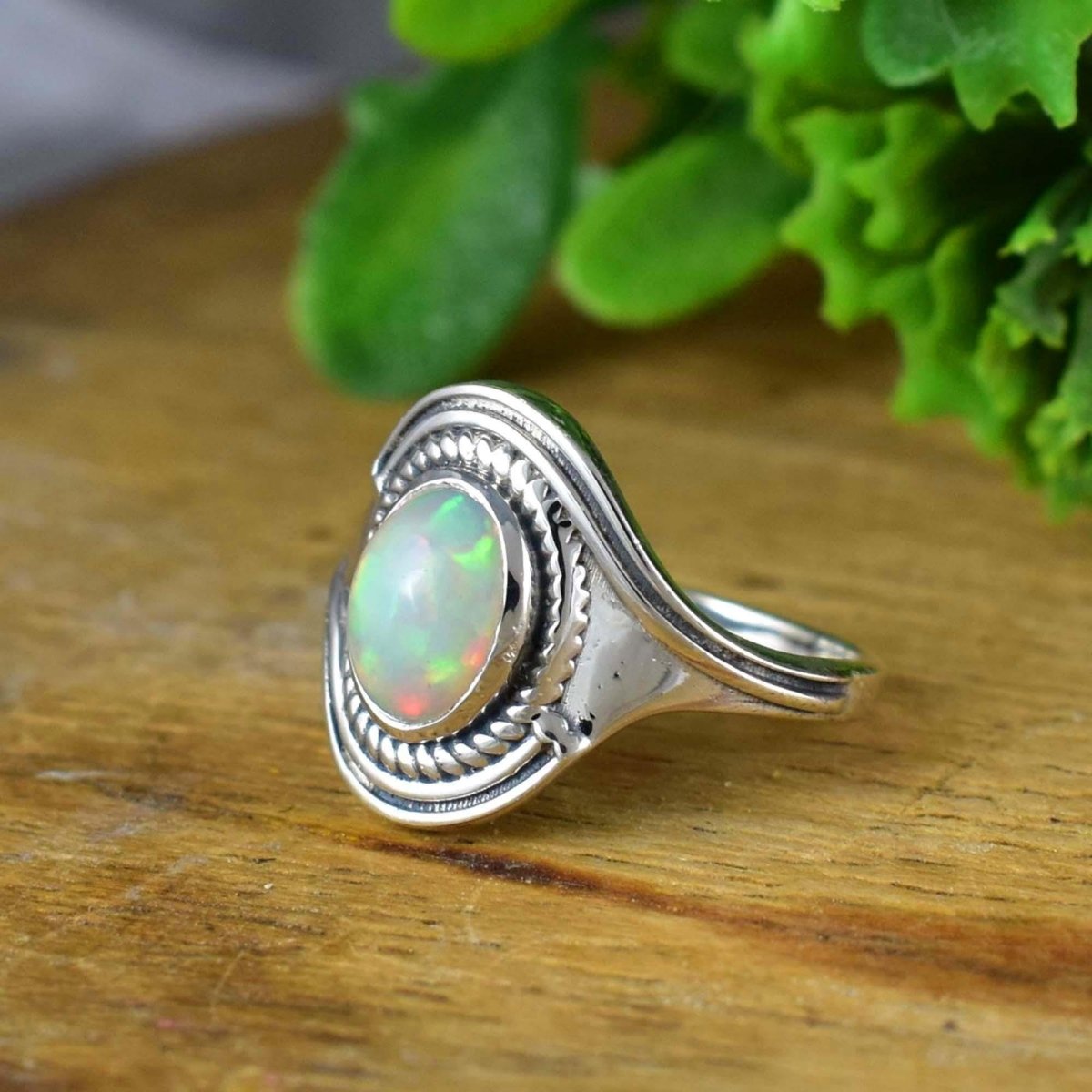 Natural Ethiopian Opal Silver Ring – October Birthstone Boho Promise Ring Gift - BeadsBoatInc