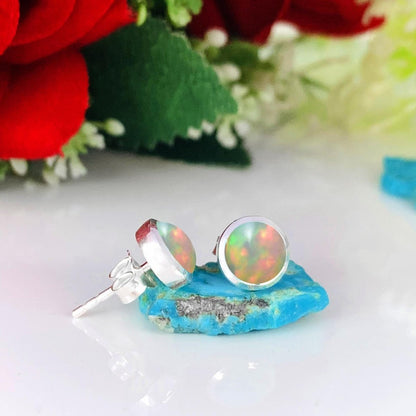 Natural Ethiopian Opal Studs Earring ~ Dainty Silver & Gold Silver Studs ~ Simple small studs ~ Round Shape Stones ~ Gift For Her ~ E - 0032 - BeadsBoatInc