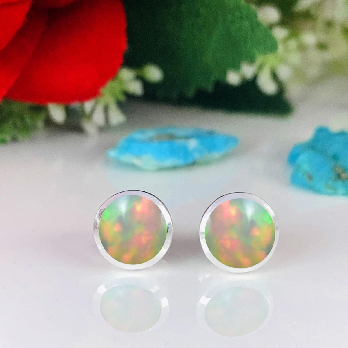 Natural Ethiopian Opal Studs Earring ~ Dainty Silver & Gold Silver Studs ~ Simple small studs ~ Round Shape Stones ~ Gift For Her ~ E - 0032 - BeadsBoatInc