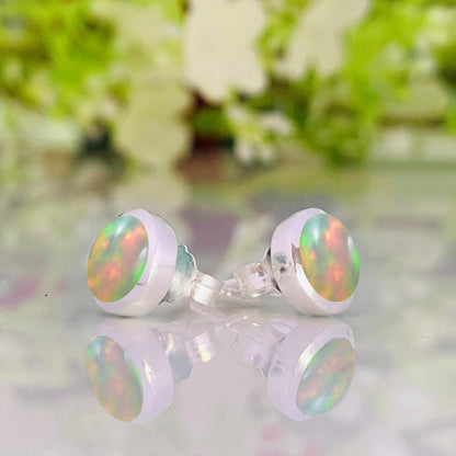 Natural Ethiopian Opal Studs Earring ~ Dainty Silver & Gold Silver Studs ~ Simple small studs ~ Round Shape Stones ~ Gift For Her ~ E - 0032 - BeadsBoatInc