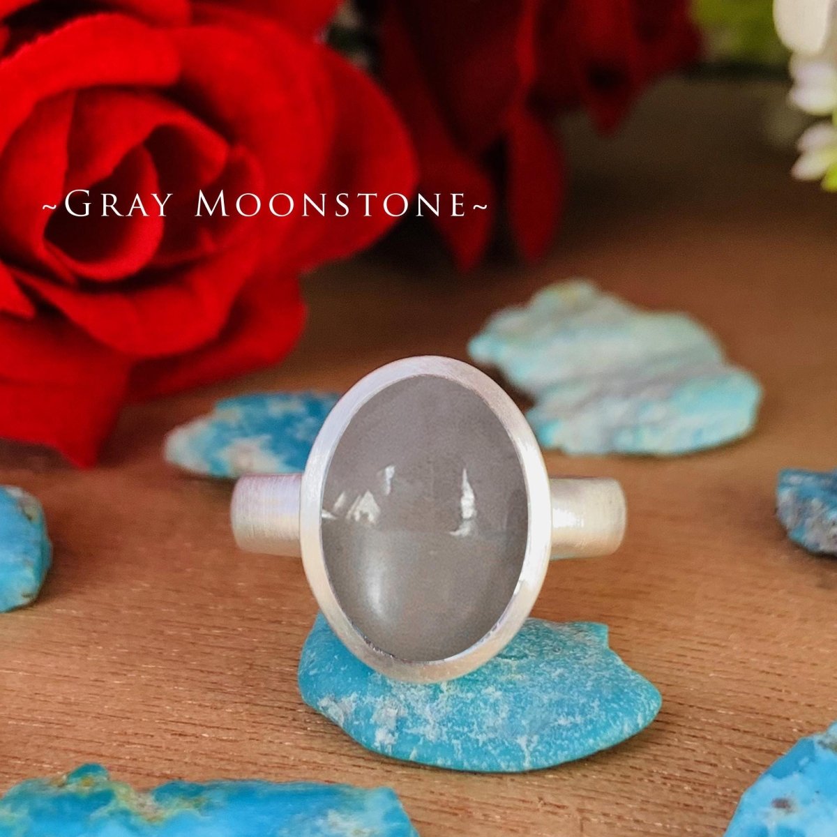 Natural Gemstone Matte Finish Ring | Turquoise Larimar Moonstone | Silver & Gold - BeadsBoatInc