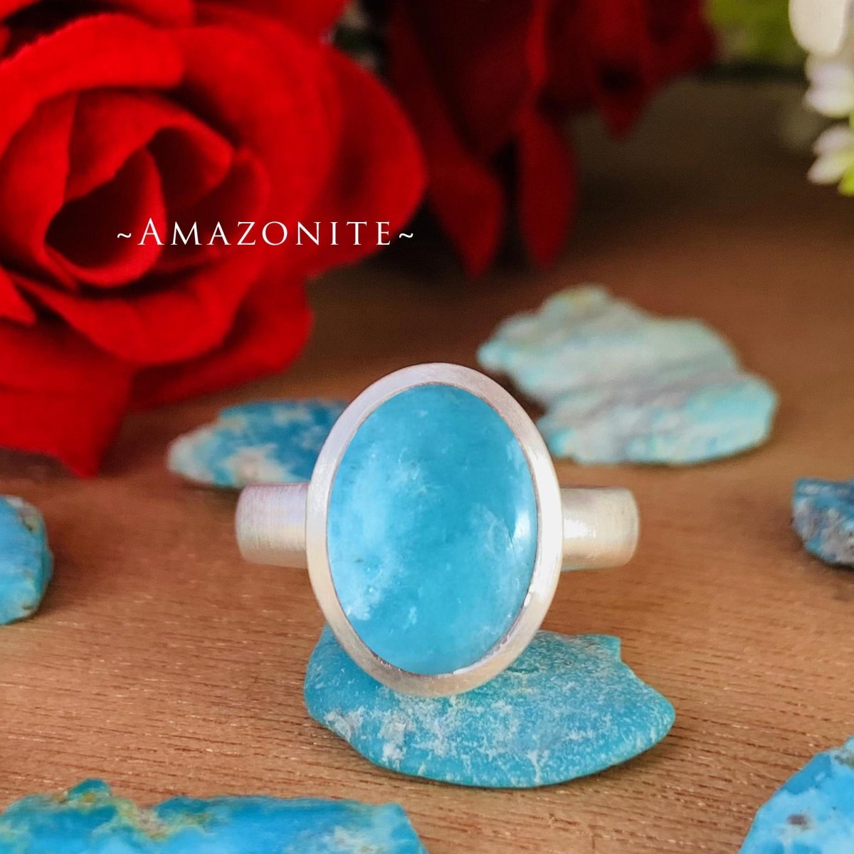 Natural Gemstone Matte Finish Ring | Turquoise Larimar Moonstone | Silver & Gold - BeadsBoatInc