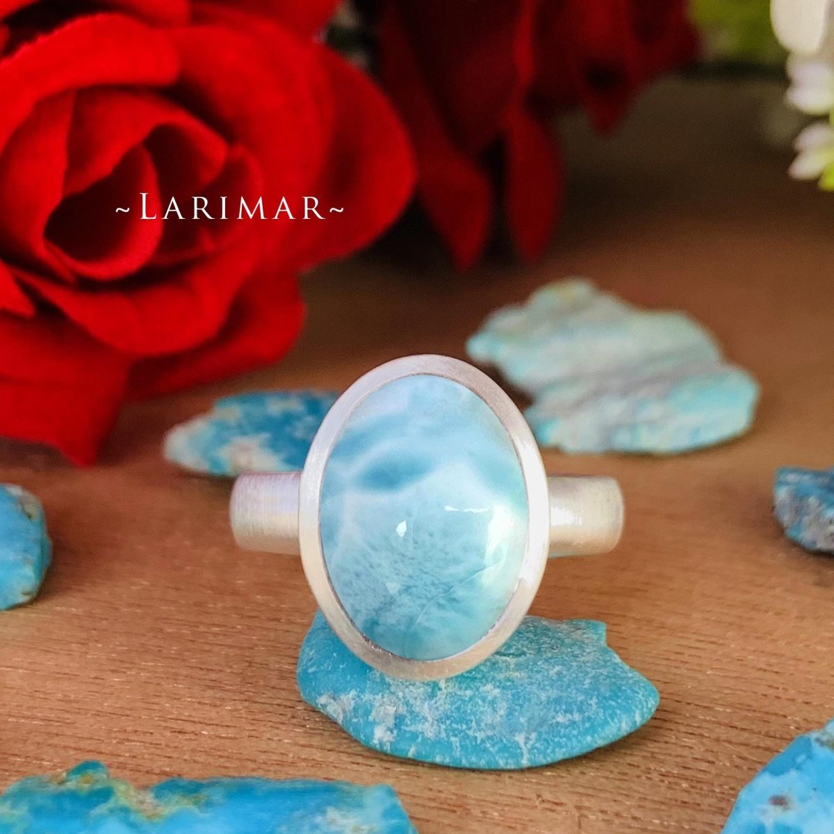 Natural Gemstone Matte Finish Ring | Turquoise Larimar Moonstone | Silver & Gold - BeadsBoatInc