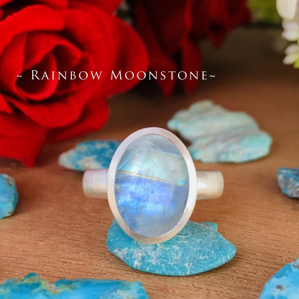 Natural Gemstone Matte Finish Ring | Turquoise Larimar Moonstone | Silver & Gold - BeadsBoatInc