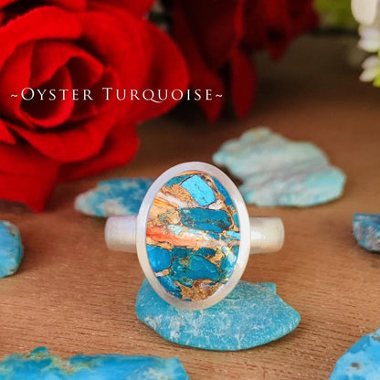 Natural Gemstone Matte Finish Ring | Turquoise Larimar Moonstone | Silver & Gold - BeadsBoatInc