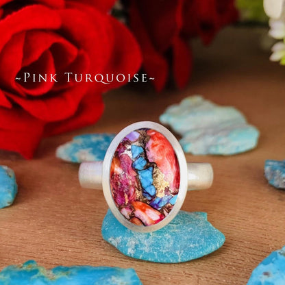 Natural Gemstone Matte Finish Ring | Turquoise Larimar Moonstone | Silver & Gold - BeadsBoatInc