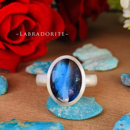 Natural Gemstone Matte Finish Ring | Turquoise Larimar Moonstone | Silver & Gold - BeadsBoatInc