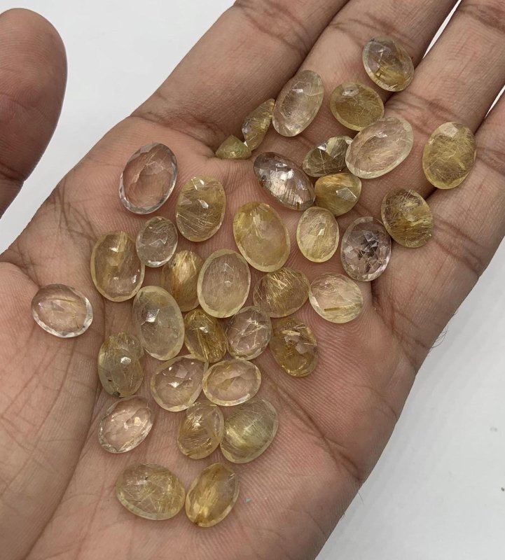 Natural Golden Rutile Cabochons 35 Pcs - Faceted Cut Gemstone Jewelry Making - BeadsBoatInc