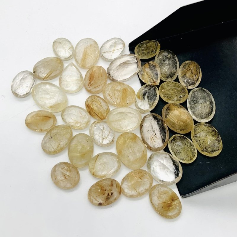 Natural Golden Rutile Cabochons 35 Pcs - Faceted Cut Gemstone Jewelry Making - BeadsBoatInc