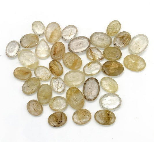 Natural Golden Rutile Cabochons 35 Pcs - Faceted Cut Gemstone Jewelry Making - BeadsBoatInc