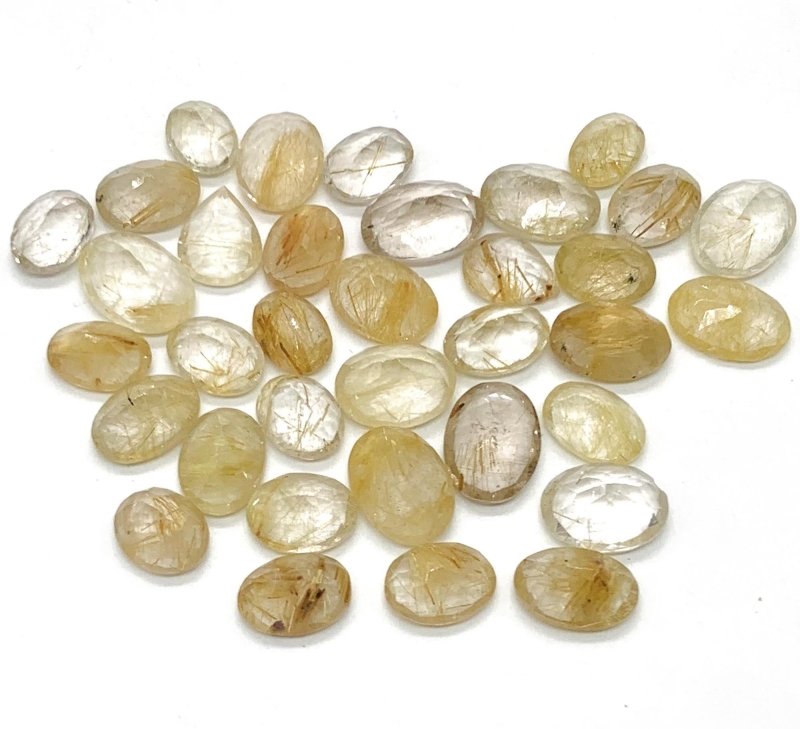 Natural Golden Rutile Cabochons 35 Pcs - Faceted Cut Gemstone Jewelry Making - BeadsBoatInc