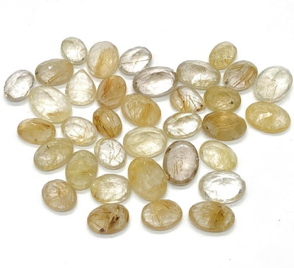 Natural Golden Rutile Cabochons 35 Pcs - Faceted Cut Gemstone Jewelry Making - BeadsBoatInc