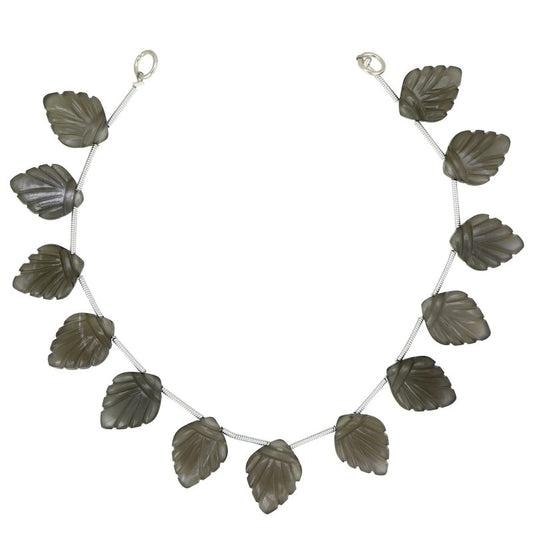 Natural Gray Moonstone Carved Leaf Gemstone Beads 13 Pcs - BeadsBoatInc
