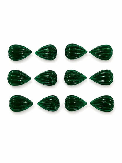 Natural Green Jade Carved Drop Briolette Beads 8x11mm - BeadsBoatInc