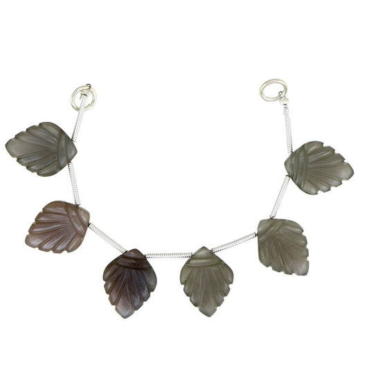 Natural Grey Moonstone Leaf Carving Gemstone Beads - BeadsBoatInc