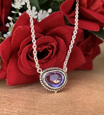 Natural Iolite Necklace – Sterling Silver & Gold Rosecut Pendant - BeadsBoatInc