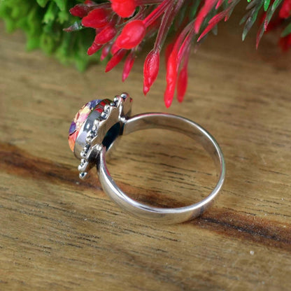 Natural Kingman Pink Dahlia Turquoise Ring, Wedding Statement Silver - BeadsBoatInc