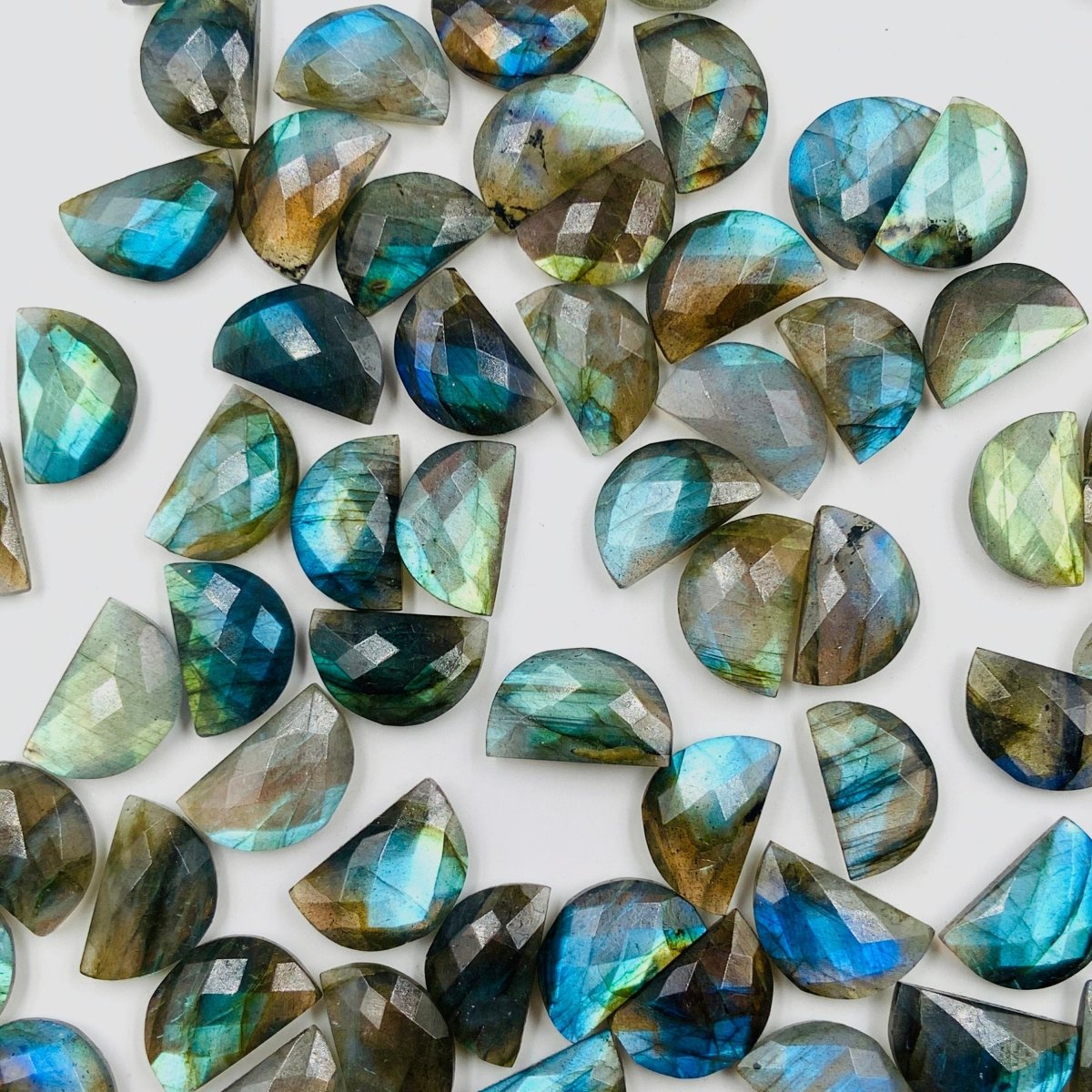 Natural Labradorite Briolette Faceted D shape gemstone size 10X16 MM blue flashy labradorite gemstone half moon labradorite - BeadsBoatInc