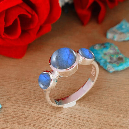 Natural Labradorite Dainty Ring | Silver & Gold Vermeil, Stacking Birthday Gift - BeadsBoatInc