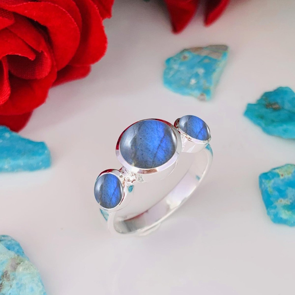 Natural Labradorite Dainty Ring | Silver & Gold Vermeil, Stacking Birthday Gift - BeadsBoatInc