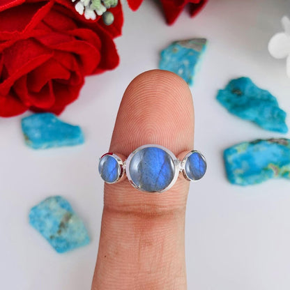 Natural Labradorite Dainty Ring | Silver & Gold Vermeil, Stacking Birthday Gift - BeadsBoatInc