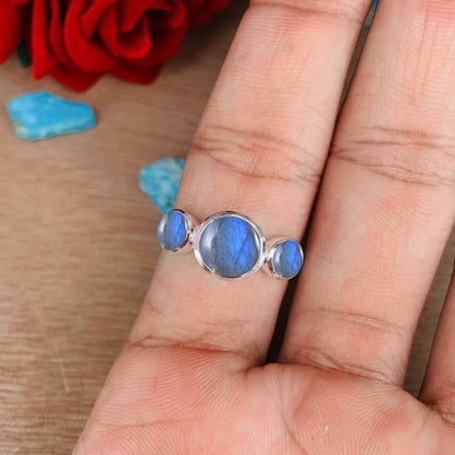 Natural Labradorite Dainty Ring | Silver & Gold Vermeil, Stacking Birthday Gift - BeadsBoatInc