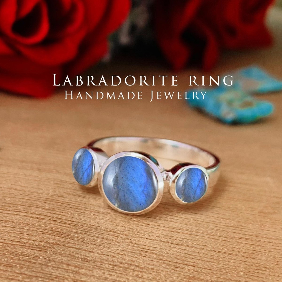 Natural Labradorite Dainty Ring | Silver & Gold Vermeil, Stacking Birthday Gift - BeadsBoatInc