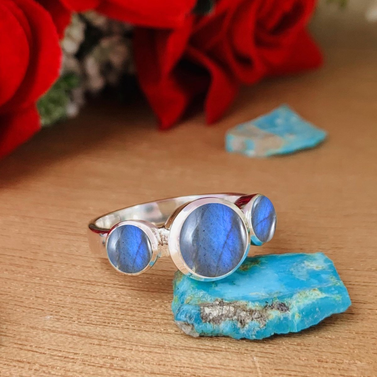 Natural Labradorite Dainty Ring | Silver & Gold Vermeil, Stacking Birthday Gift - BeadsBoatInc