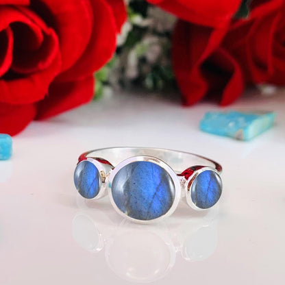 Natural Labradorite Dainty Ring | Silver & Gold Vermeil, Stacking Birthday Gift - BeadsBoatInc