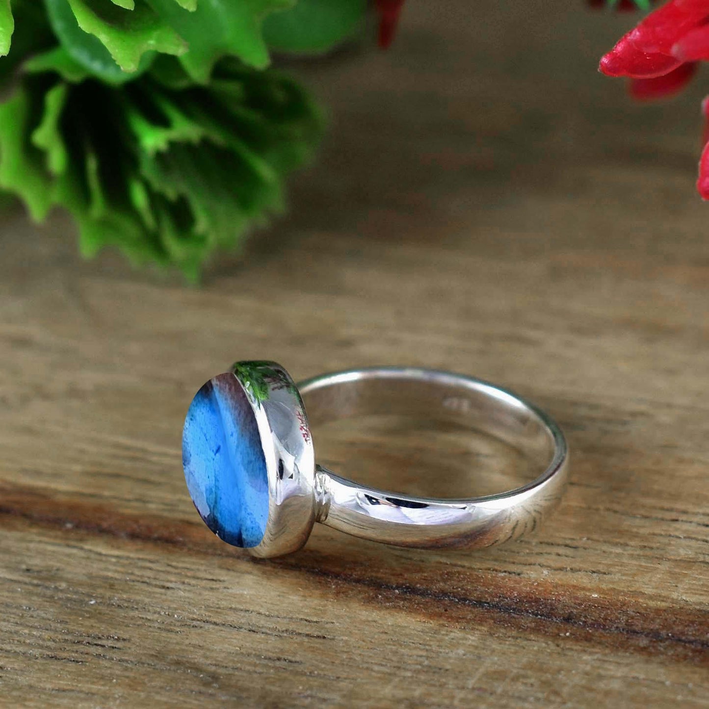 Natural Labradorite Dainty Ring | Silver & Gold Vermeil | Stacking Statement Ring - BeadsBoatInc