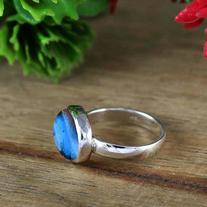 Natural Labradorite Dainty Ring | Silver & Gold Vermeil | Stacking Statement Ring - BeadsBoatInc
