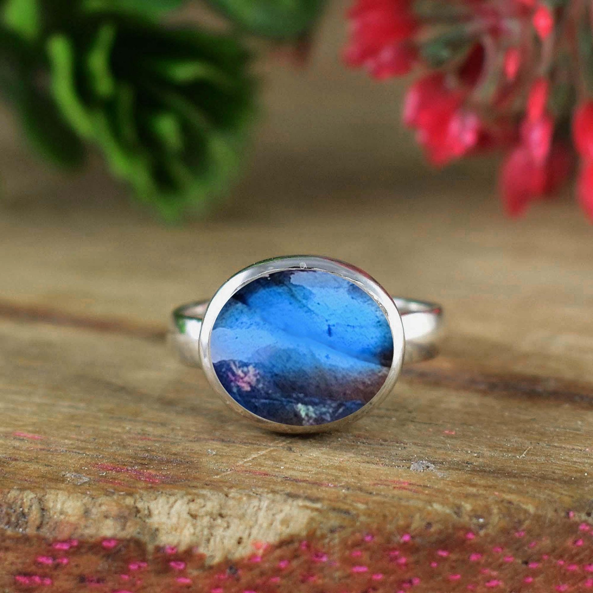 Natural Labradorite Dainty Ring | Silver & Gold Vermeil | Stacking Statement Ring - BeadsBoatInc