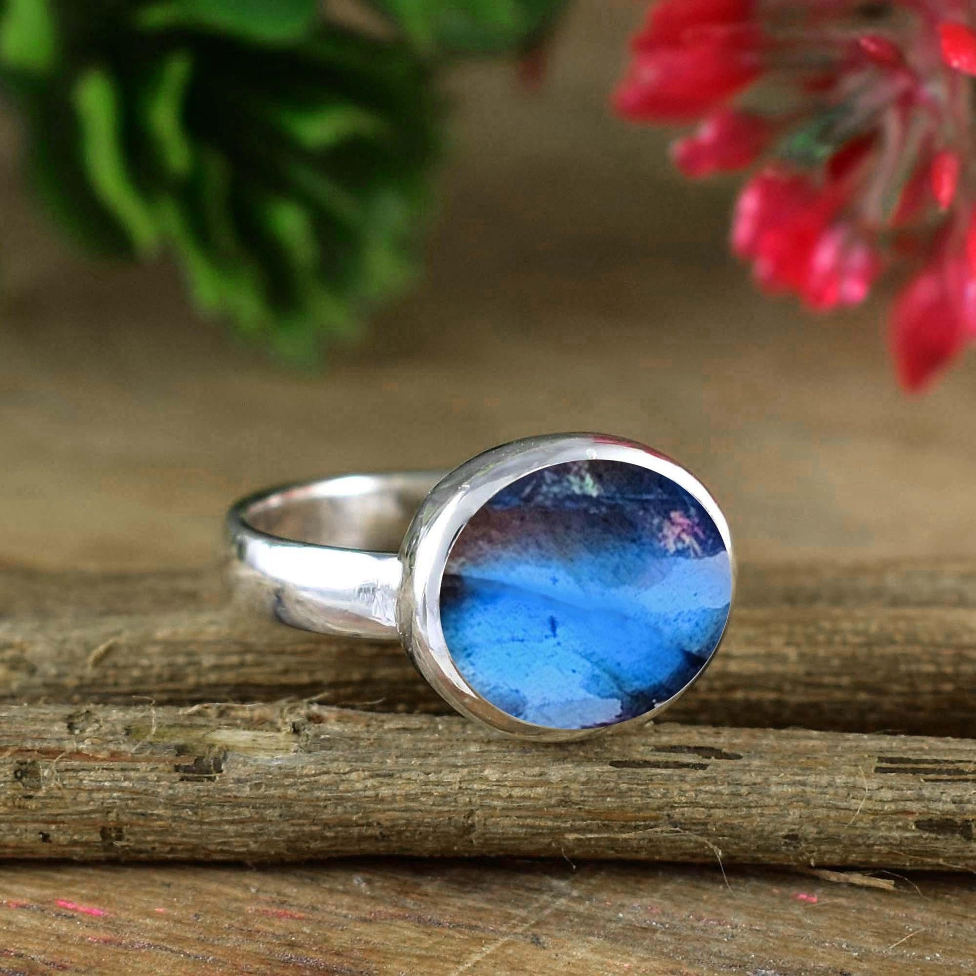 Natural Labradorite Dainty Ring | Silver & Gold Vermeil | Stacking Statement Ring - BeadsBoatInc