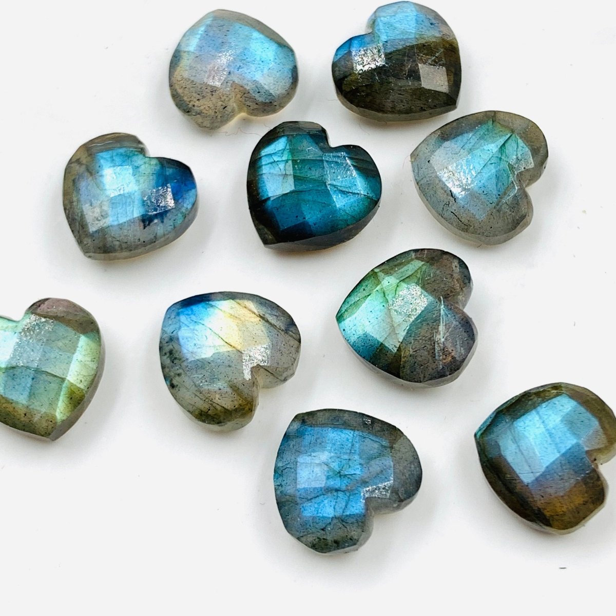 Natural Labradorite Faceted Carved Heart Shape Loose Gemstone Beads ,Blue Flash handmade Gemstone Briolette, Gemstone Beads size 10 MM - BeadsBoatInc