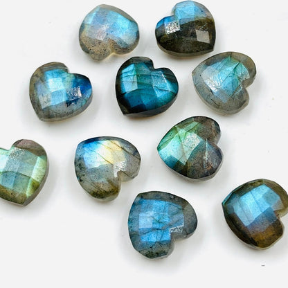 Natural Labradorite Faceted Carved Heart Shape Loose Gemstone Beads ,Blue Flash handmade Gemstone Briolette, Gemstone Beads size 10 MM - BeadsBoatInc