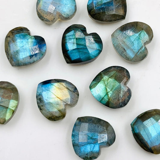 Natural Labradorite Faceted Carved Heart Shape Loose Gemstone Beads ,Blue Flash handmade Gemstone Briolette, Gemstone Beads size 10 MM - BeadsBoatInc