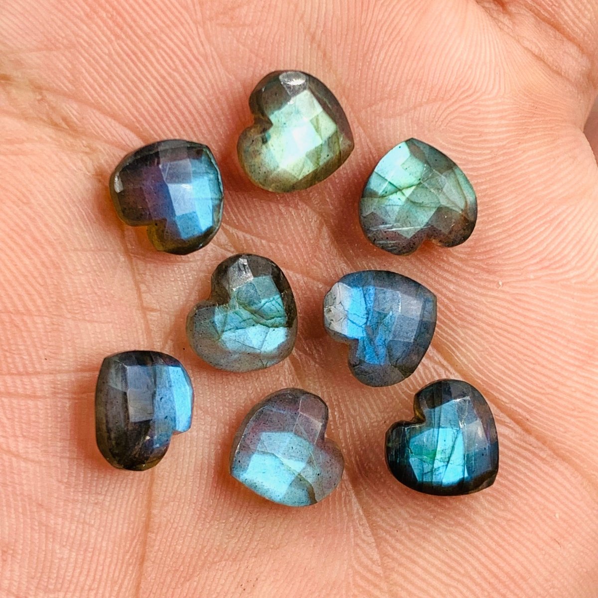 Natural Labradorite Faceted Carved Heart Shape Loose Gemstone Beads ,Blue Flash handmade Gemstone Briolette, Gemstone Beads size 10 MM - BeadsBoatInc