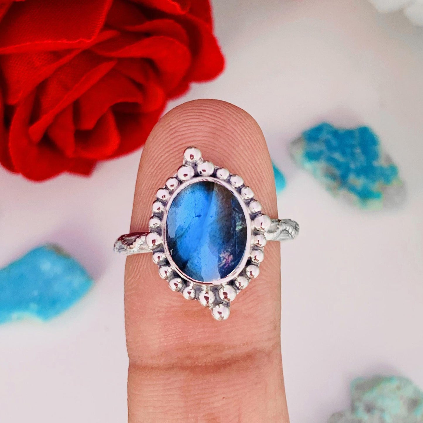 Natural Labradorite Minimalist Ring | Sterling Silver | Boho Promise Ring - BeadsBoatInc