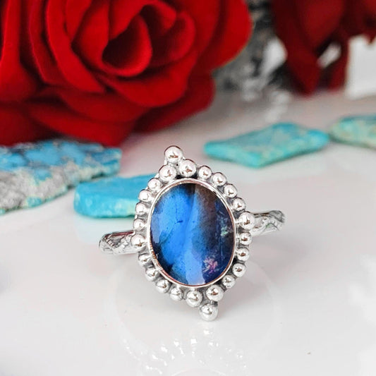 Natural Labradorite Minimalist Ring | Sterling Silver | Boho Promise Ring - BeadsBoatInc