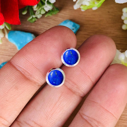Natural Lapis Lazuli Earrings - 925 Sterling Silver Studs for Women - BeadsBoatInc