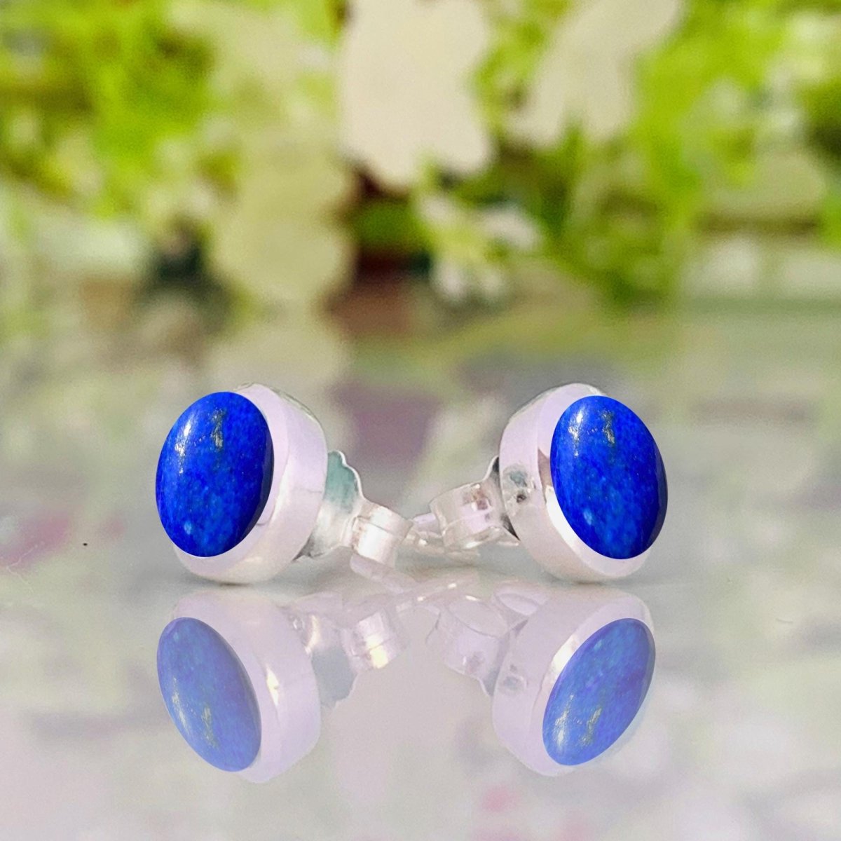 Natural Lapis Lazuli Earrings - 925 Sterling Silver Studs for Women - BeadsBoatInc