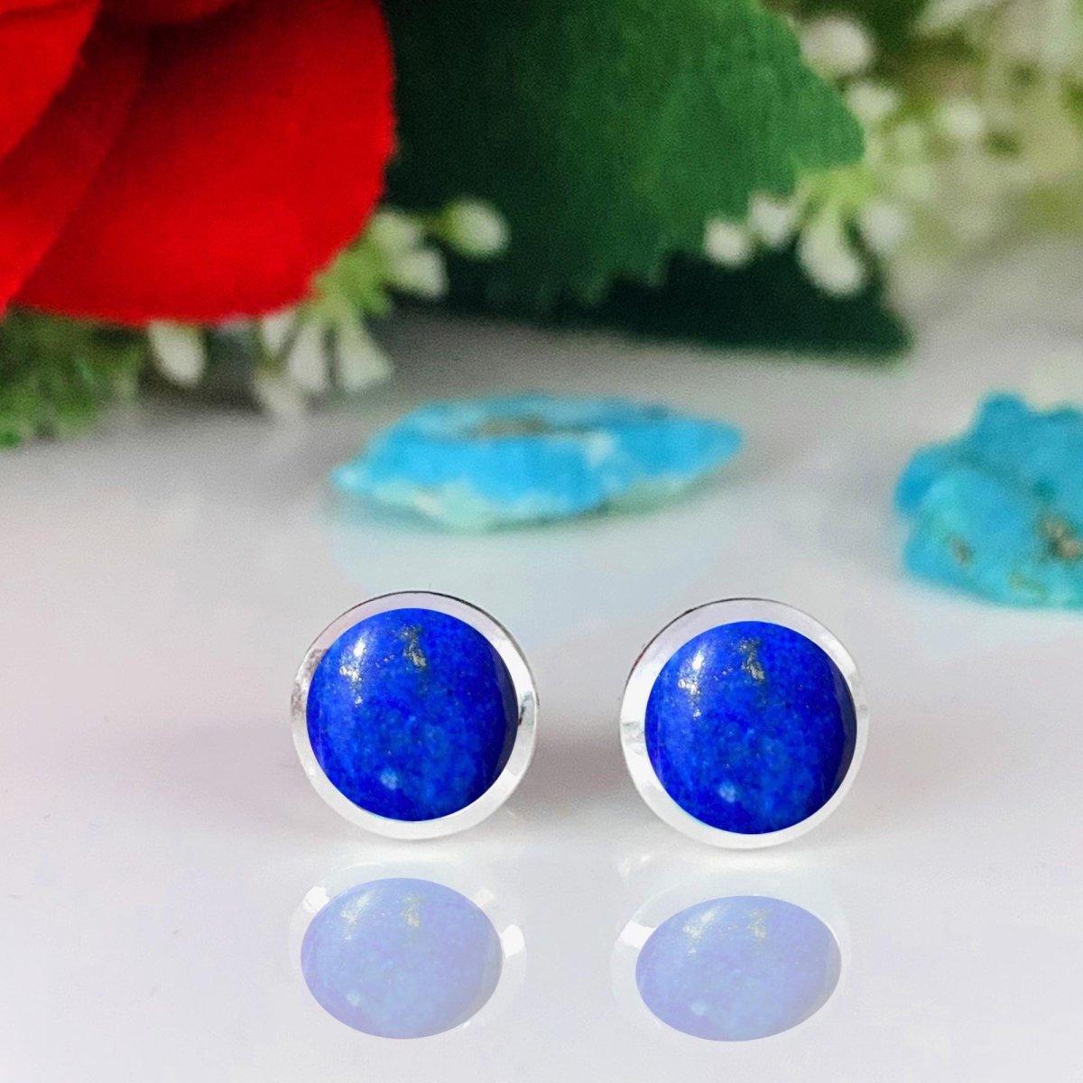 Natural Lapis Lazuli Earrings - 925 Sterling Silver Studs for Women - BeadsBoatInc